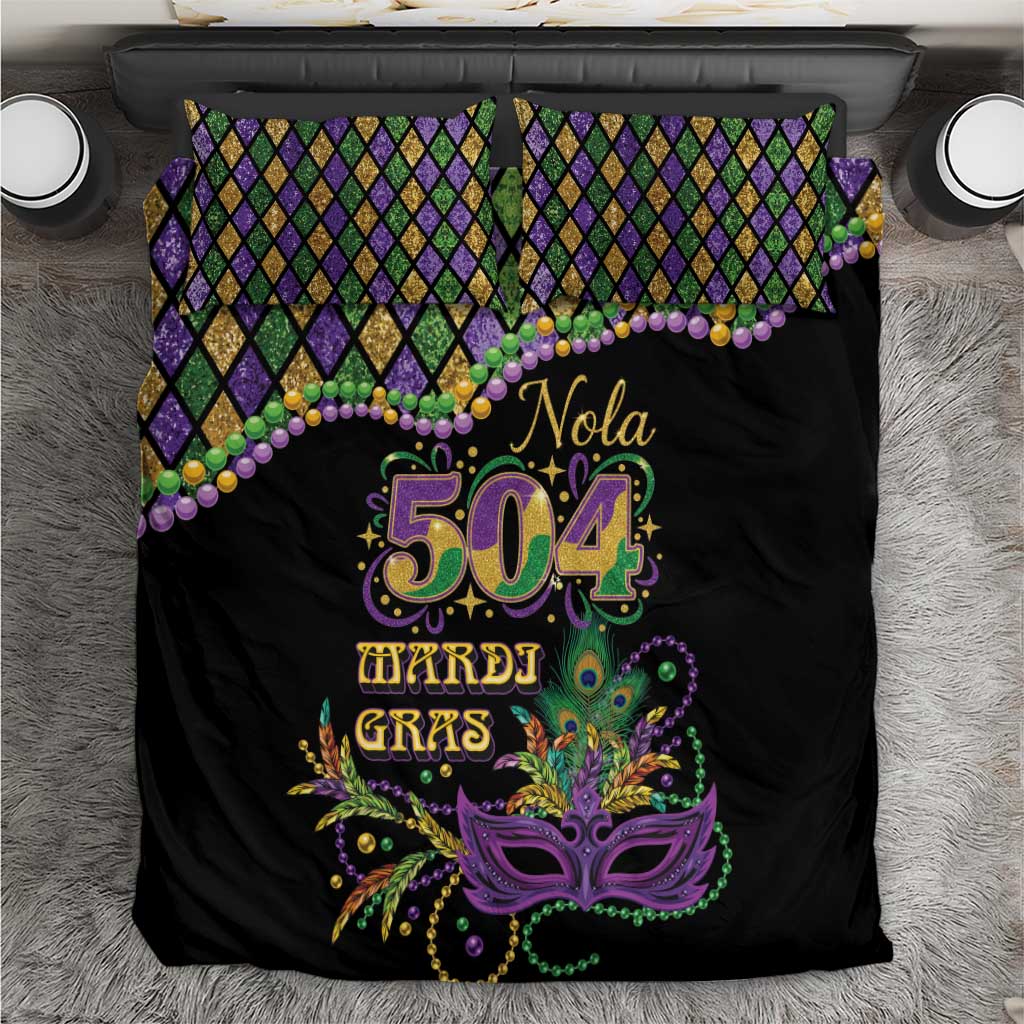 Mardi Gras 504 Nola New Orleans Bedding Set Mask Up Beads Out - Wonder Print Shop