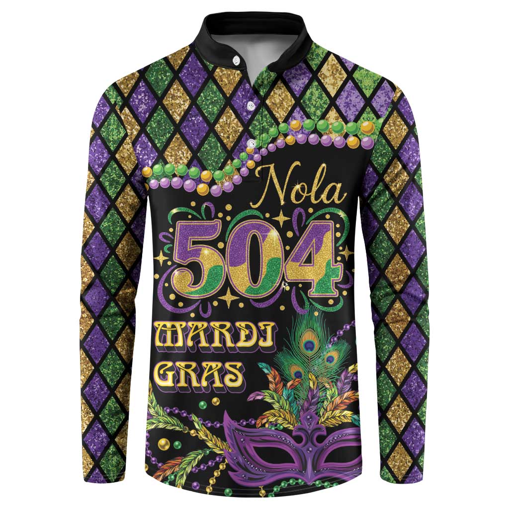 Mardi Gras 504 Nola New Orleans Button Sweatshirt Mask Up Beads Out - Wonder Print Shop