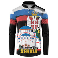 Serbia Statehood Day Button Sweatshirt Saint Sava with Serbian Eagle