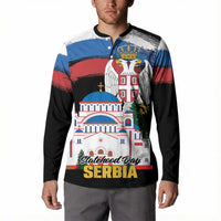 Serbia Statehood Day Button Sweatshirt Saint Sava with Serbian Eagle