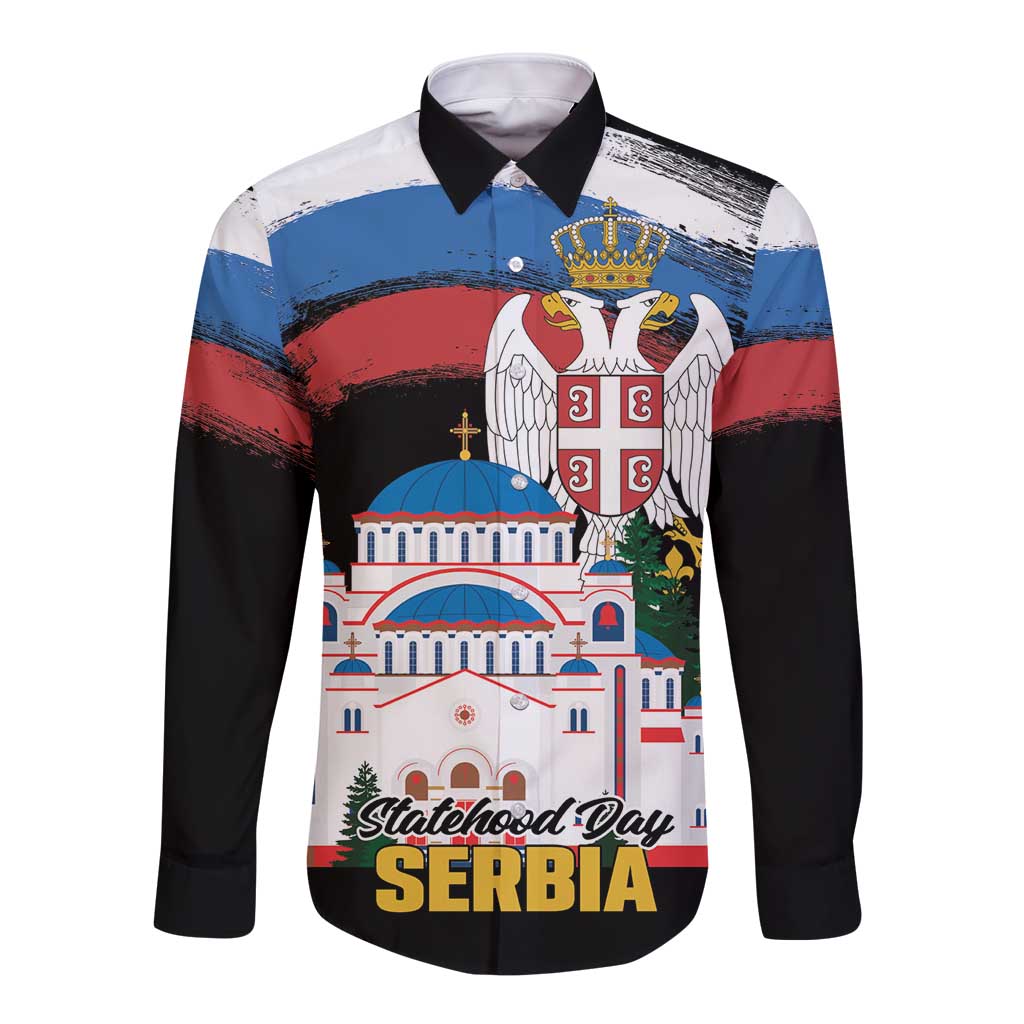 Serbia Statehood Day Long Sleeve Button Shirt Saint Sava with Serbian Eagle
