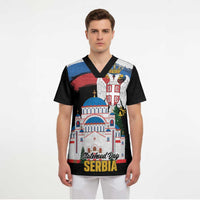 Serbia Statehood Day Scrub Top Saint Sava with Serbian Eagle