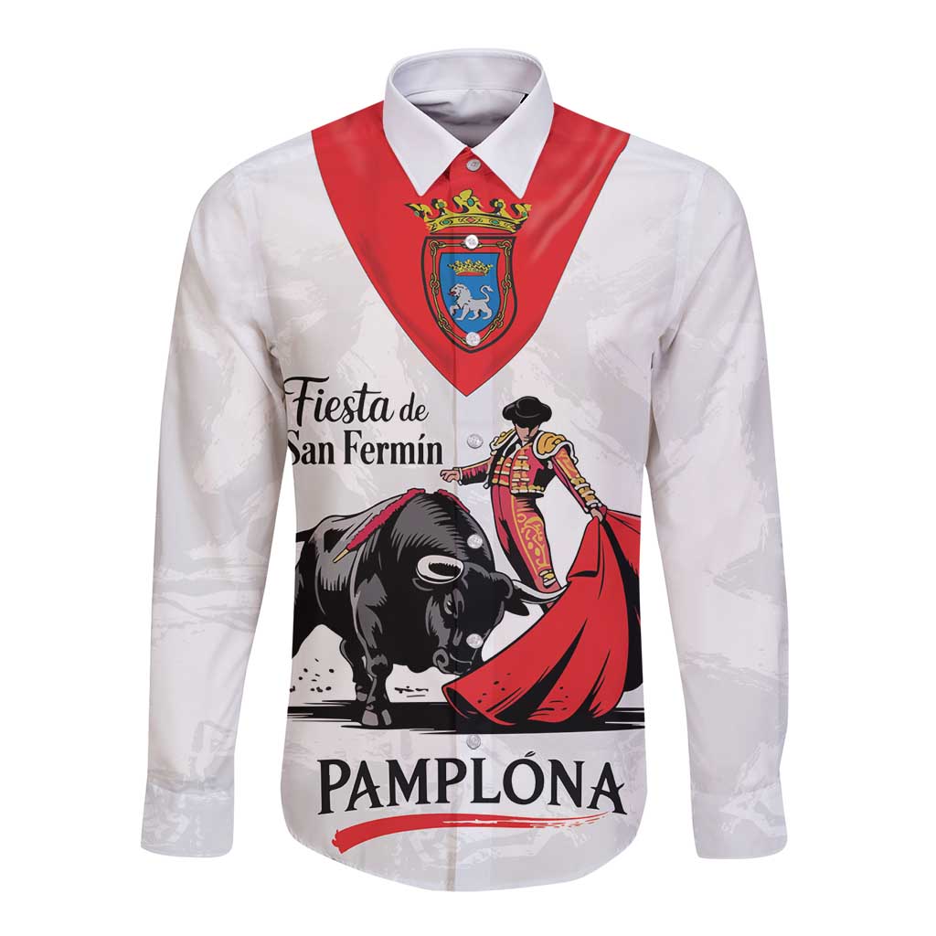 Personalized San Fermin Festival Long Sleeve Button Shirt Pamplona Bull Run - Wonder Print Shop