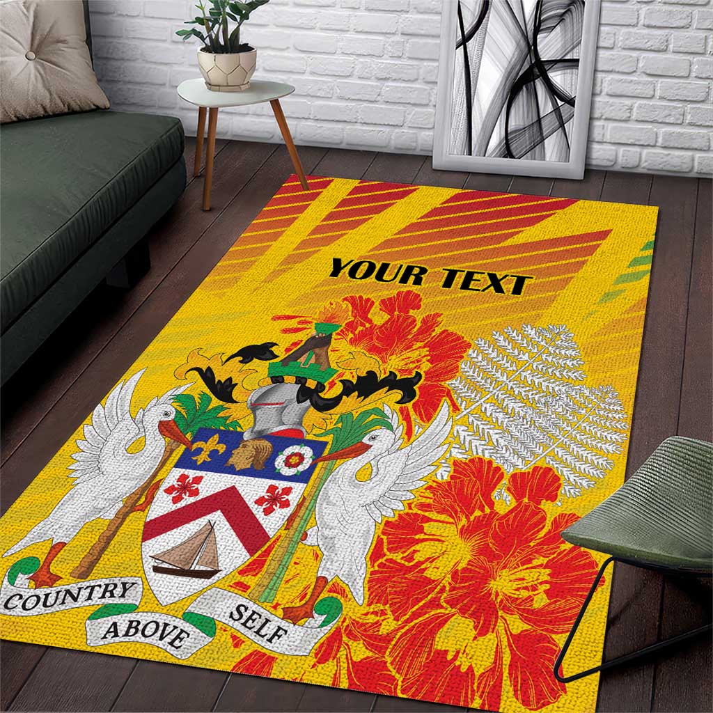 Personalized Saint Kitts and Nevis Poinciana Flowers Area Rug With Coat Of Arms - Wonder Print Shop