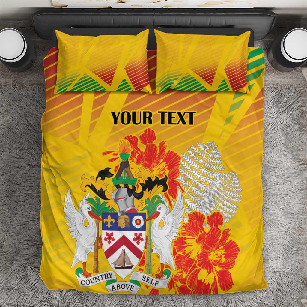 Personalized Saint Kitts and Nevis Poinciana Flowers Bedding Set With Coat Of Arms - Wonder Print Shop