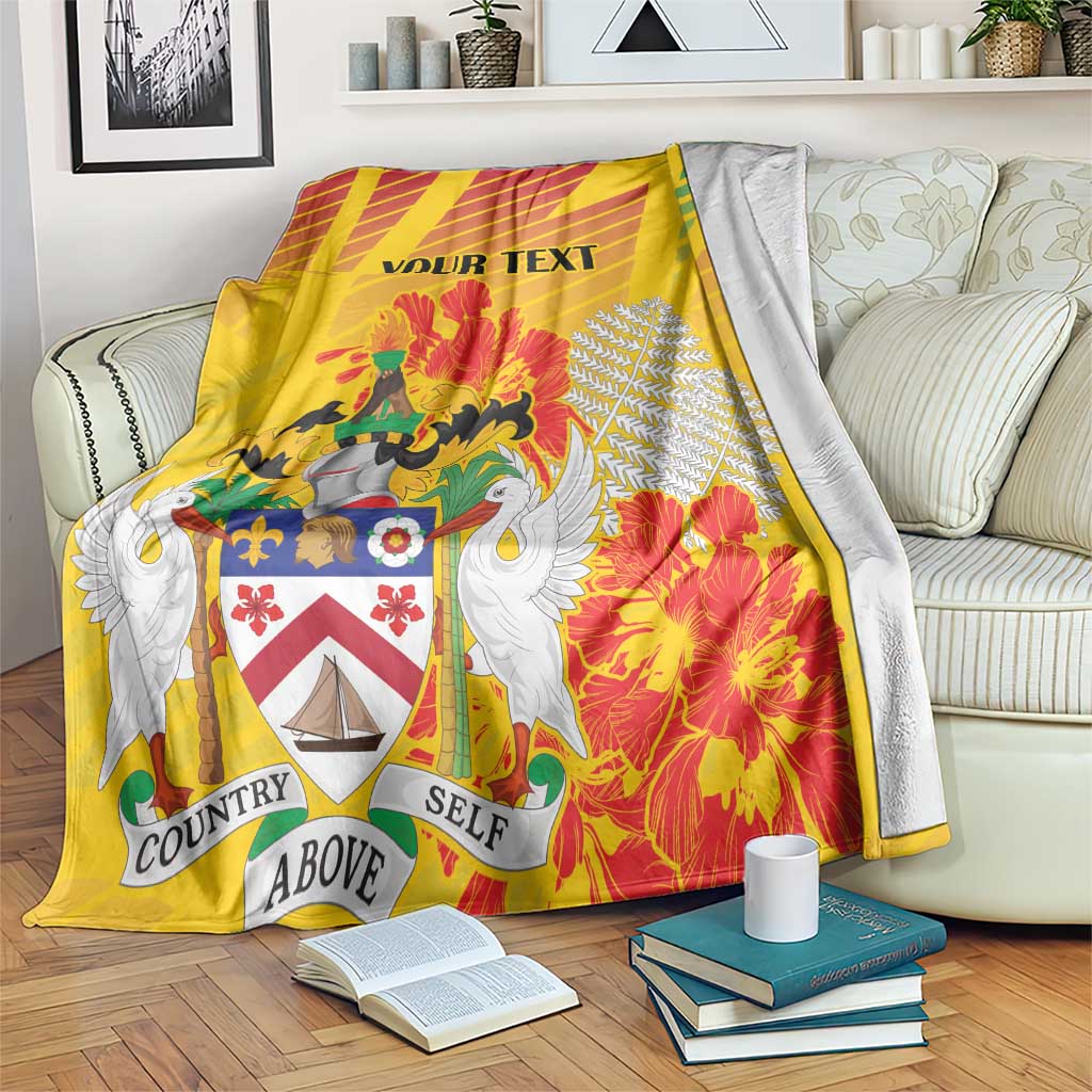 Personalized Saint Kitts and Nevis Poinciana Flowers Blanket With Coat Of Arms