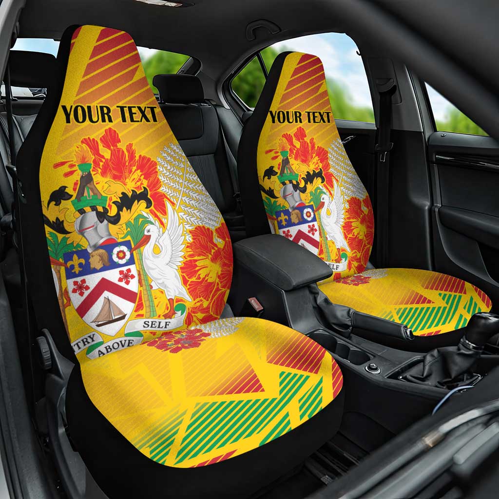 Personalized Saint Kitts and Nevis Poinciana Flowers Car Seat Cover With Coat Of Arms - Wonder Print Shop