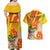 Personalized Saint Kitts and Nevis Poinciana Flowers Couples Matching Off Shoulder Maxi Dress and Hawaiian Shirt With Coat Of Arms - Wonder Print Shop