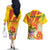 Personalized Saint Kitts and Nevis Poinciana Flowers Couples Matching Off The Shoulder Long Sleeve Dress and Hawaiian Shirt With Coat Of Arms - Wonder Print Shop