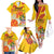 Personalized Saint Kitts and Nevis Poinciana Flowers Family Matching Off The Shoulder Long Sleeve Dress and Hawaiian Shirt With Coat Of Arms - Wonder Print Shop