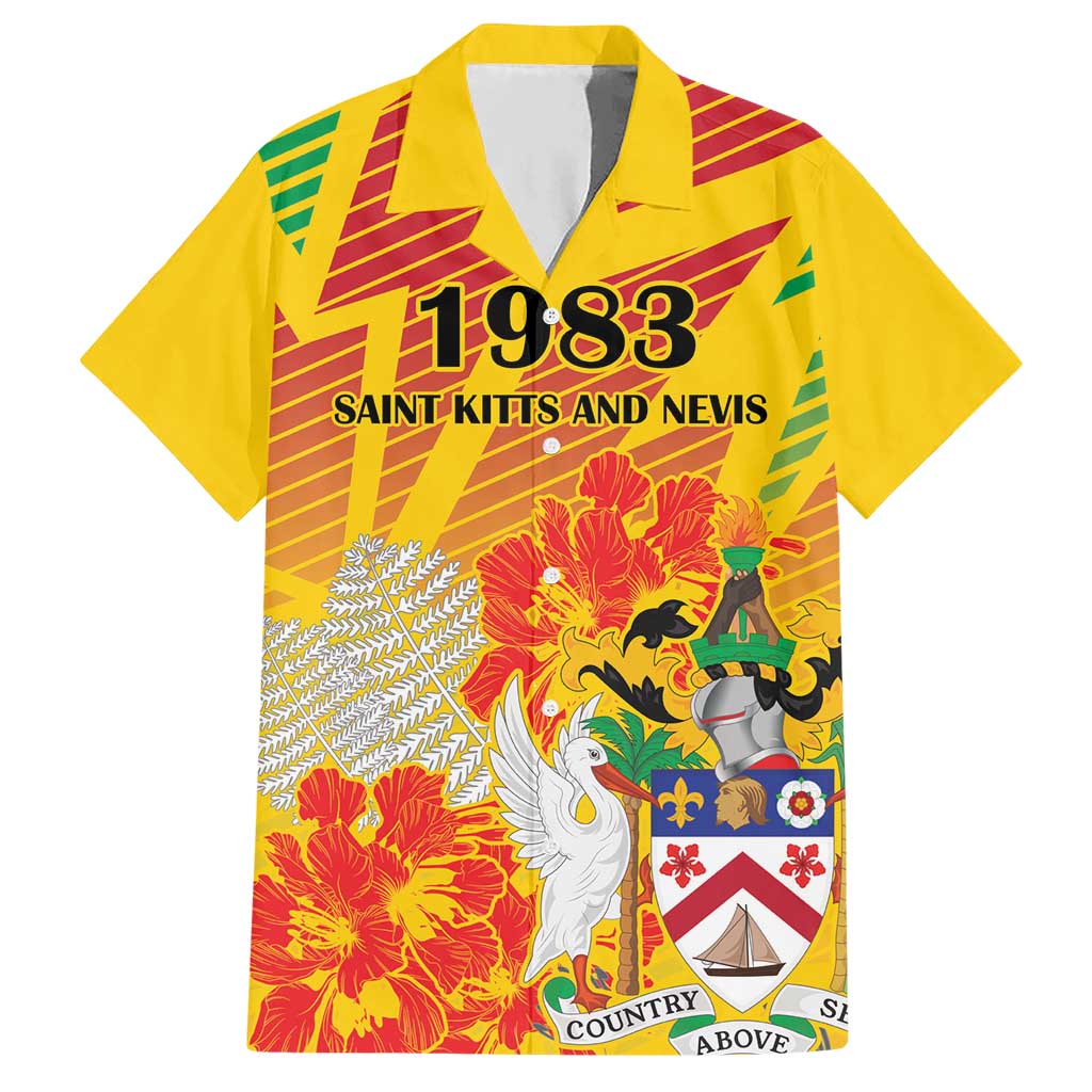 Personalized Saint Kitts and Nevis Poinciana Flowers Hawaiian Shirt With Coat Of Arms - Wonder Print Shop