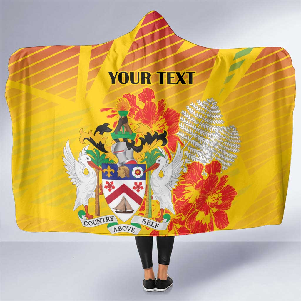 Personalized Saint Kitts and Nevis Poinciana Flowers Hooded Blanket With Coat Of Arms