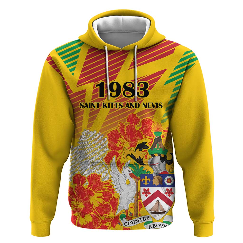 Personalized Saint Kitts and Nevis Poinciana Flowers Hoodie With Coat Of Arms - Wonder Print Shop