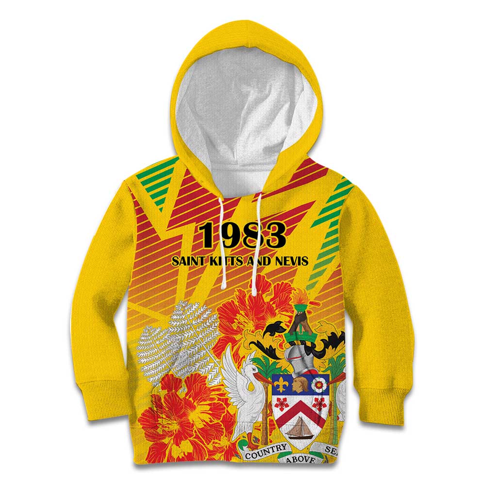 Personalized Saint Kitts and Nevis Poinciana Flowers Kid Hoodie With Coat Of Arms - Wonder Print Shop