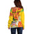 Personalized Saint Kitts and Nevis Poinciana Flowers Off Shoulder Sweater With Coat Of Arms - Wonder Print Shop