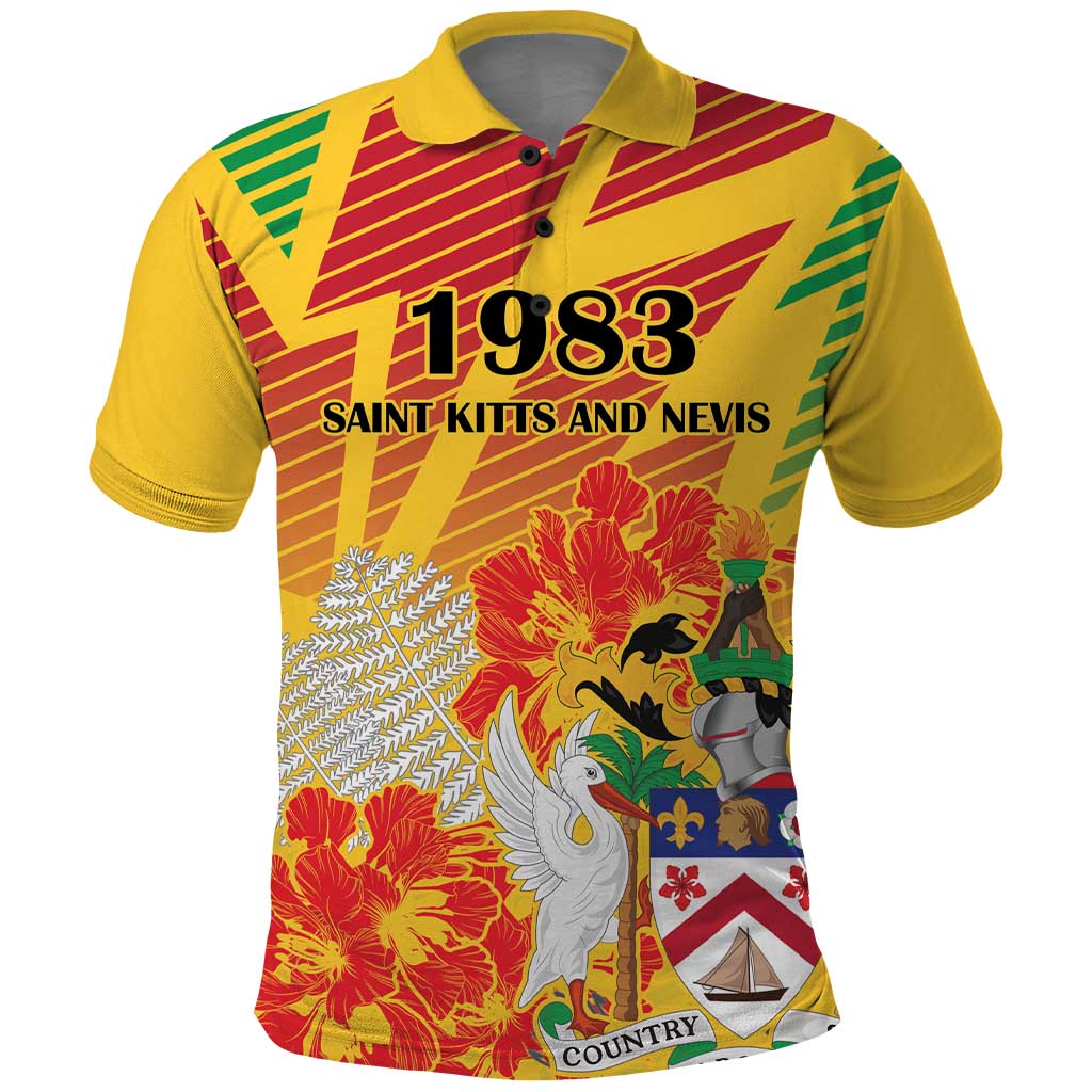 Personalized Saint Kitts and Nevis Poinciana Flowers Polo Shirt With Coat Of Arms - Wonder Print Shop