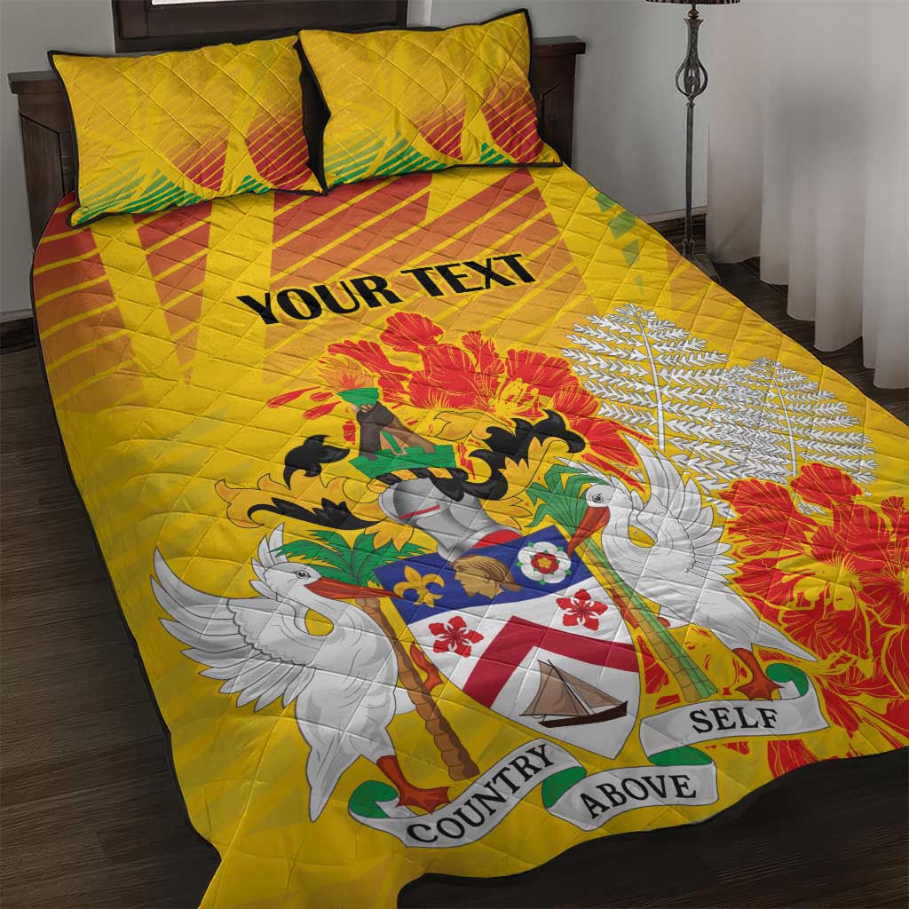 Personalized Saint Kitts and Nevis Poinciana Flowers Quilt Bed Set With Coat Of Arms - Wonder Print Shop