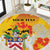 Personalized Saint Kitts and Nevis Poinciana Flowers Round Carpet With Coat Of Arms