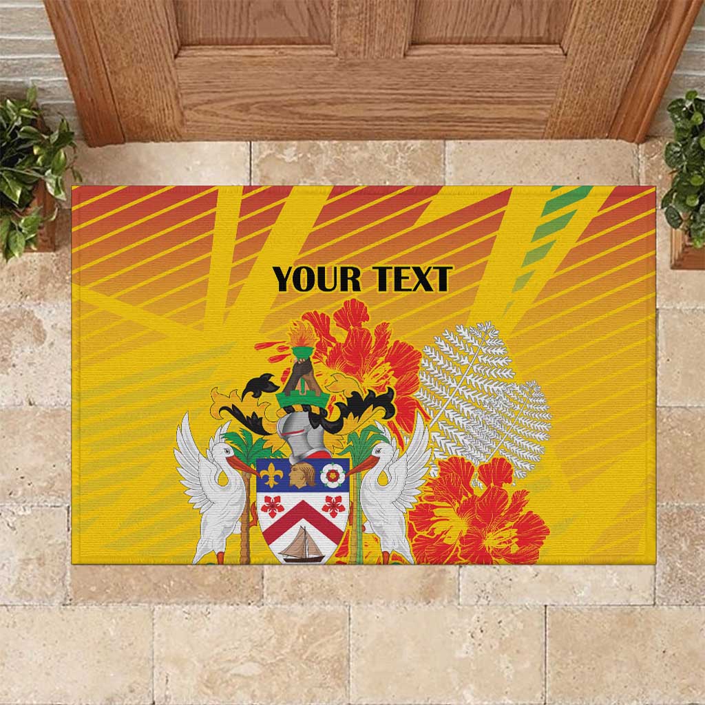 Personalized Saint Kitts and Nevis Poinciana Flowers Rubber Doormat With Coat Of Arms - Wonder Print Shop