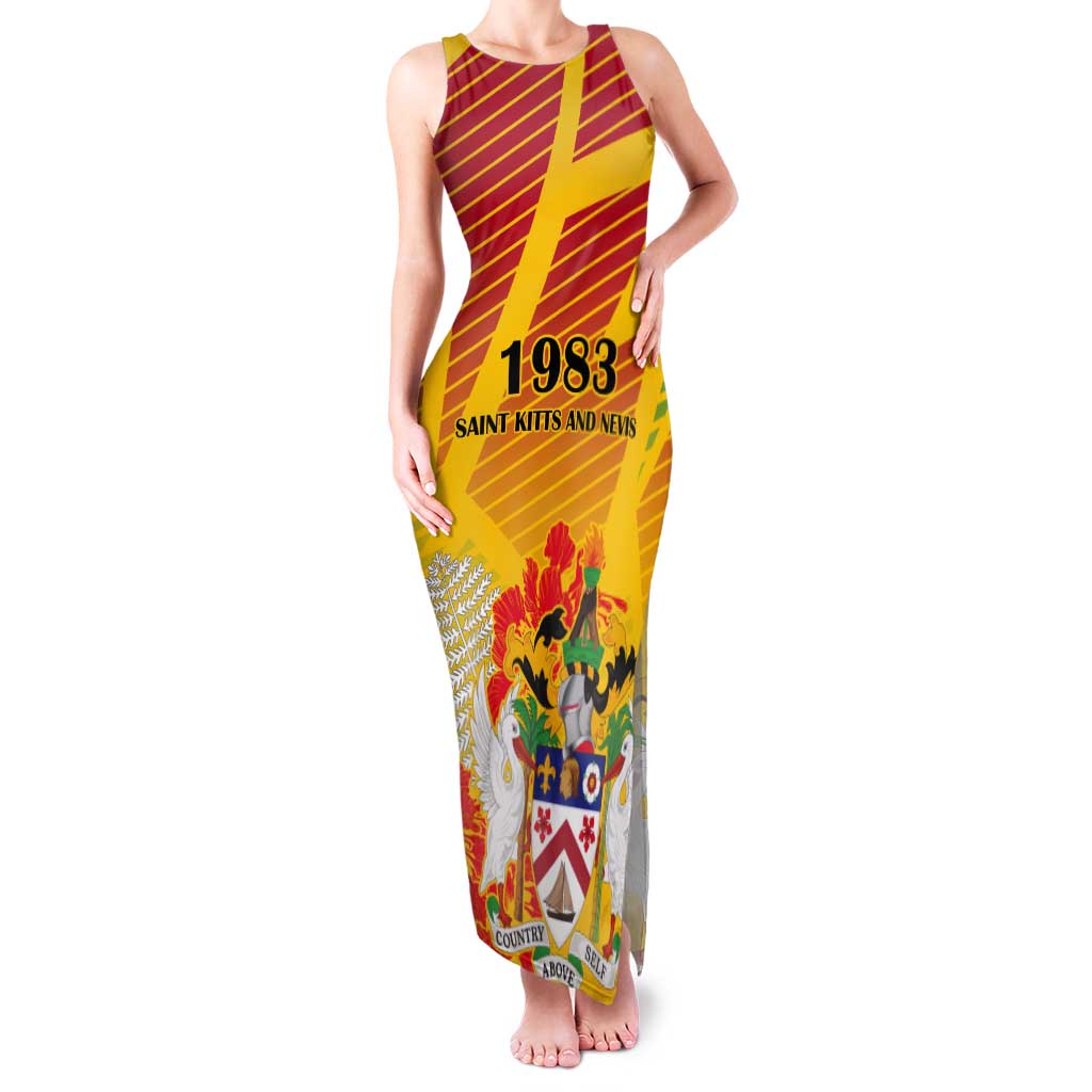 Personalized Saint Kitts and Nevis Poinciana Flowers Tank Maxi Dress With Coat Of Arms - Wonder Print Shop