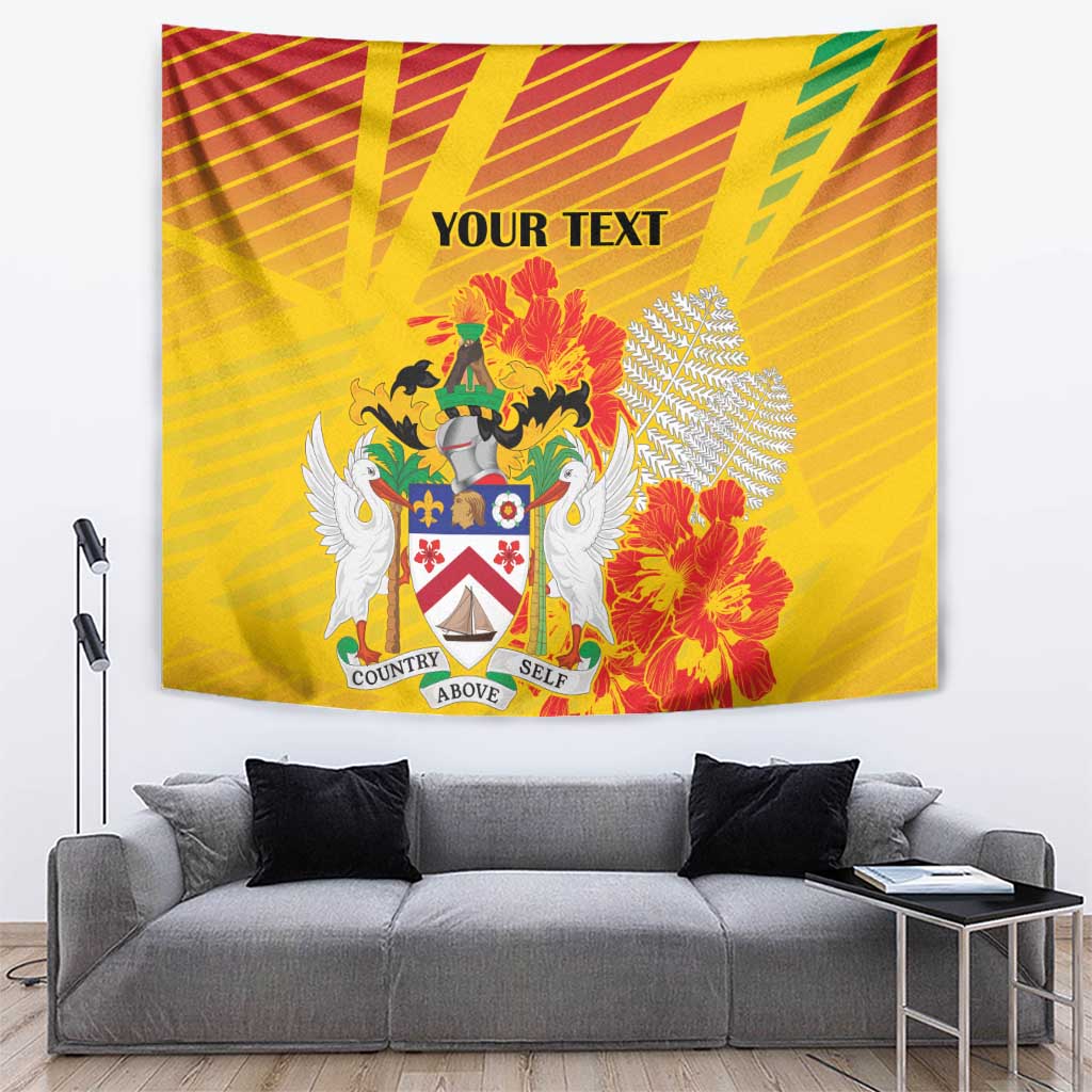 Personalized Saint Kitts and Nevis Poinciana Flowers Tapestry With Coat Of Arms