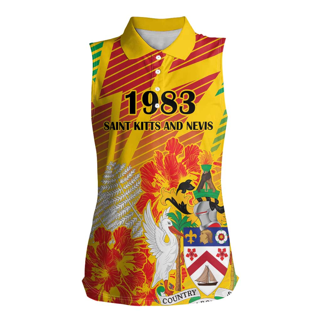 Personalized Saint Kitts and Nevis Poinciana Flowers Women Sleeveless Polo Shirt With Coat Of Arms - Wonder Print Shop