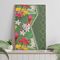 Green floral canvas wall art featuring pink orchids, yellow blooms, and leafy pattern border