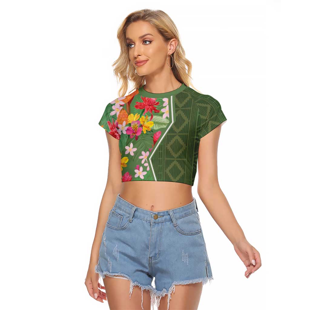 Africa Tropical Flowers Raglan Cropped T Shirt Green Version