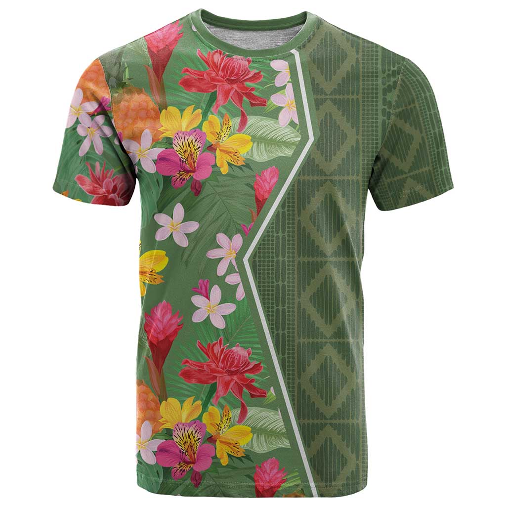 Africa Tropical Flowers T Shirt Green Version