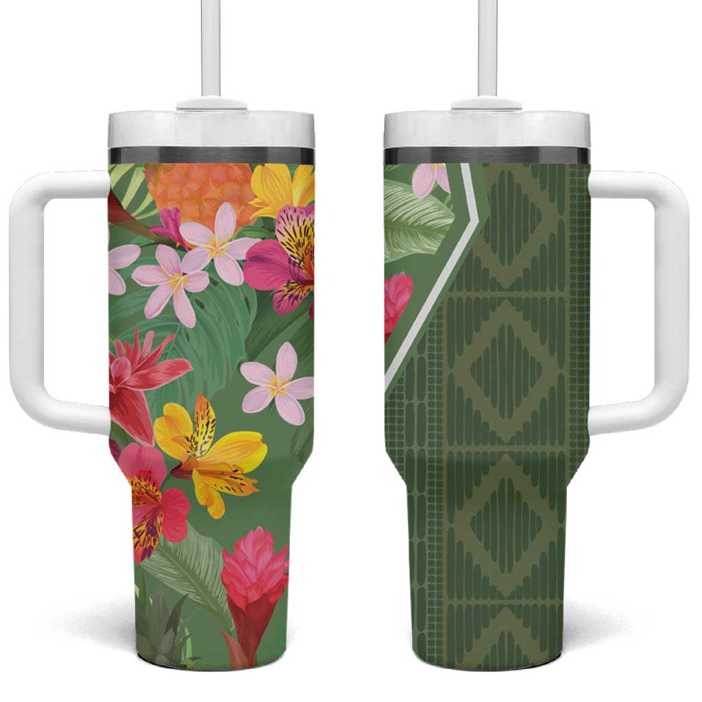 Africa Tropical Flowers Tumbler With Handle Green Version - Wonder Print Shop