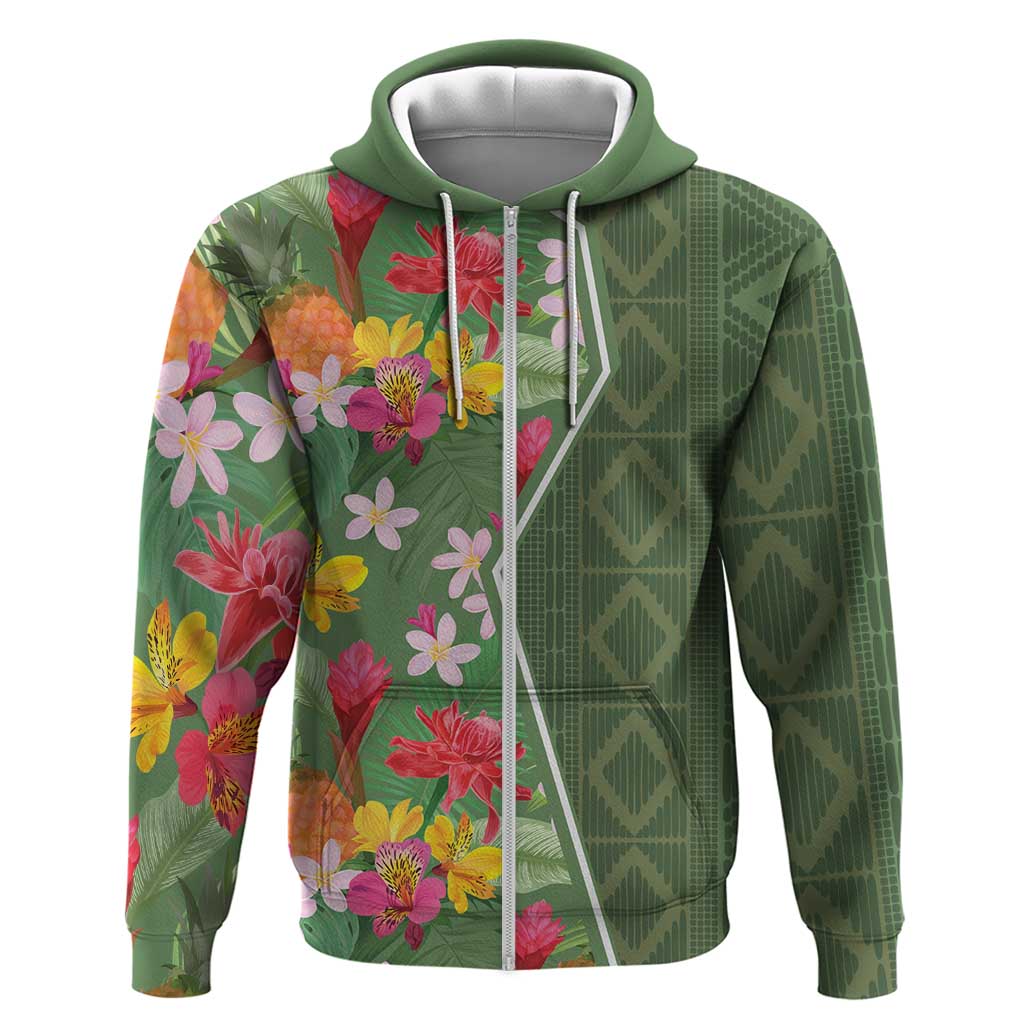 Africa Tropical Flowers Zip Hoodie Green Version - Wonder Print Shop