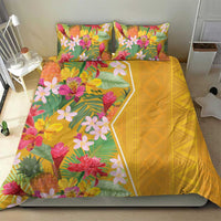 Yellow tropical floral duvet cover with two matching pillowcases featuring flowers and leaves