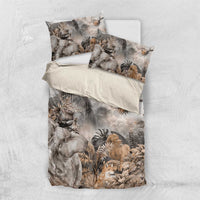 Grey and tan safari animal bedding set, duvet with elephant and zebra print plus pillowcases