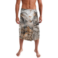 Knee-length safari animal print shorts with grey and tan accents