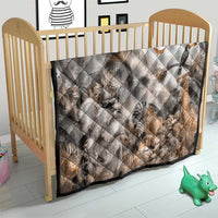 Grey safari animal quilt on a crib, quilted diamonds with lion and giraffe prints