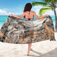 Grey safari animals sarong, back view, draped around waist with wildlife print