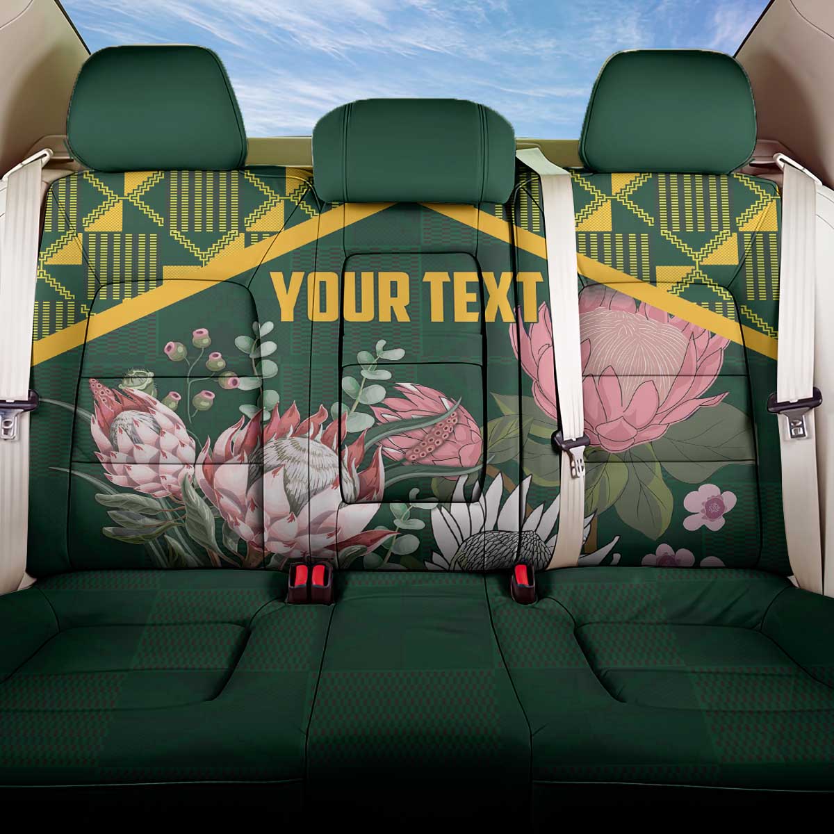 Personalized South Africa King Protea Back Car Seat Cover With Kente Patterns