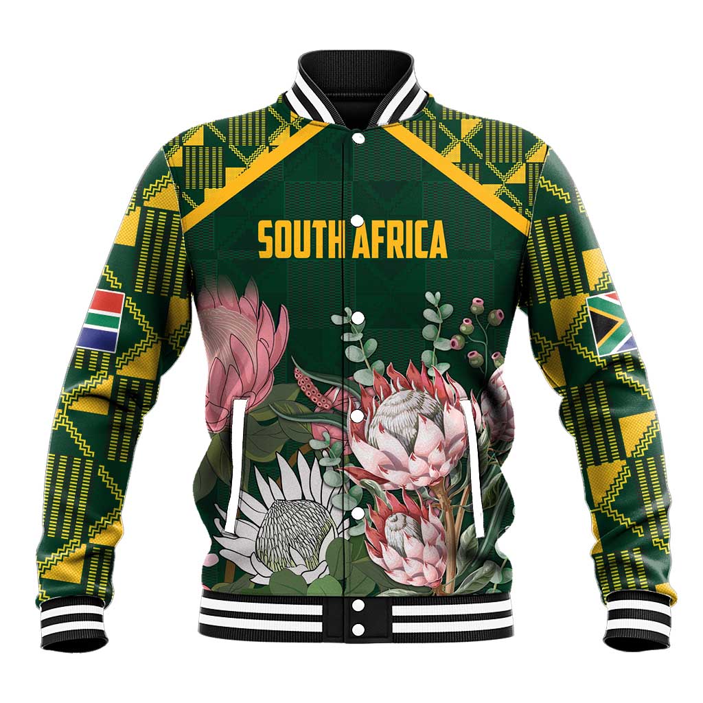 Personalized South Africa King Protea Baseball Jacket With Kente Patterns - Wonder Print Shop