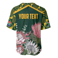 Green jersey with yellow kente trim, YOUR TEXT print, pink protea floral back