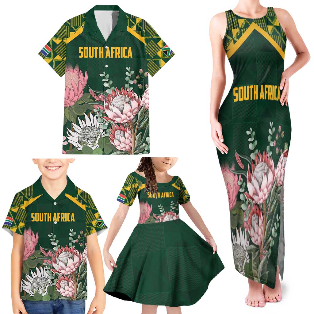 Personalized South Africa King Protea Family Matching Tank Maxi Dress and Hawaiian Shirt With Kente Patterns - Wonder Print Shop