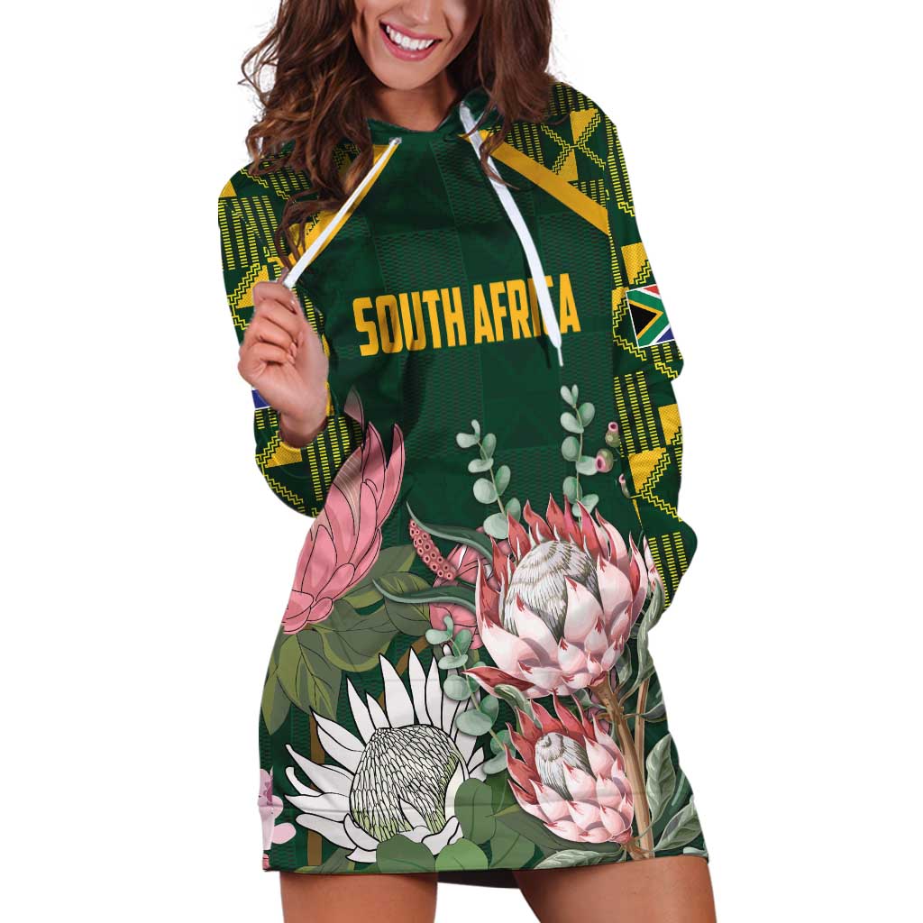 Personalized South Africa King Protea Hoodie Dress With Kente Patterns - Wonder Print Shop