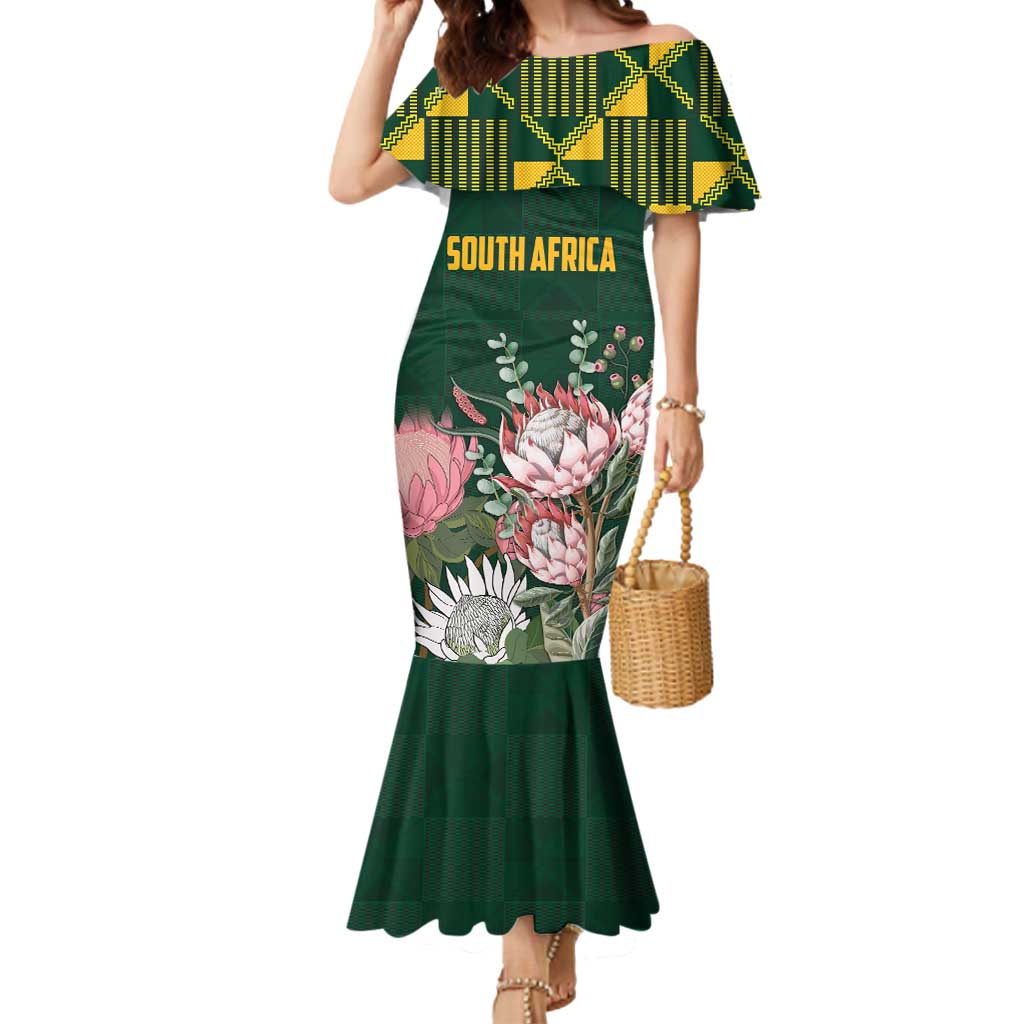 Personalized South Africa King Protea Mermaid Dress With Kente Patterns - Wonder Print Shop