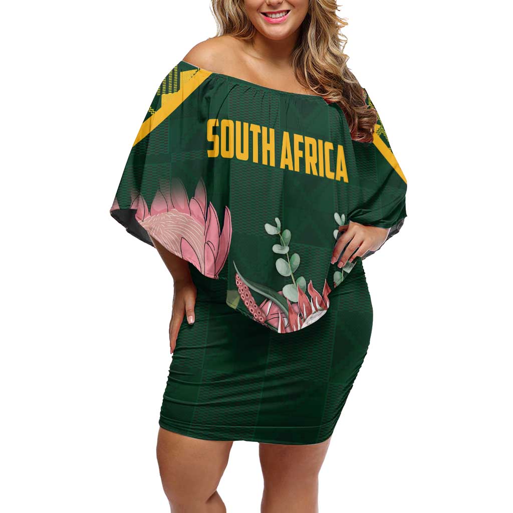 Personalized South Africa King Protea Off Shoulder Short Dress With Kente Patterns - Wonder Print Shop