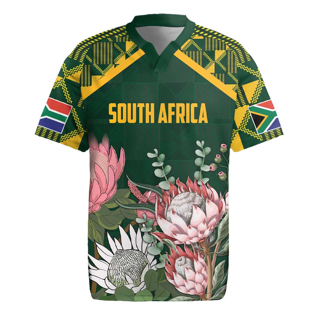 Personalized South Africa King Protea Rugby Jersey With Kente Patterns - Wonder Print Shop