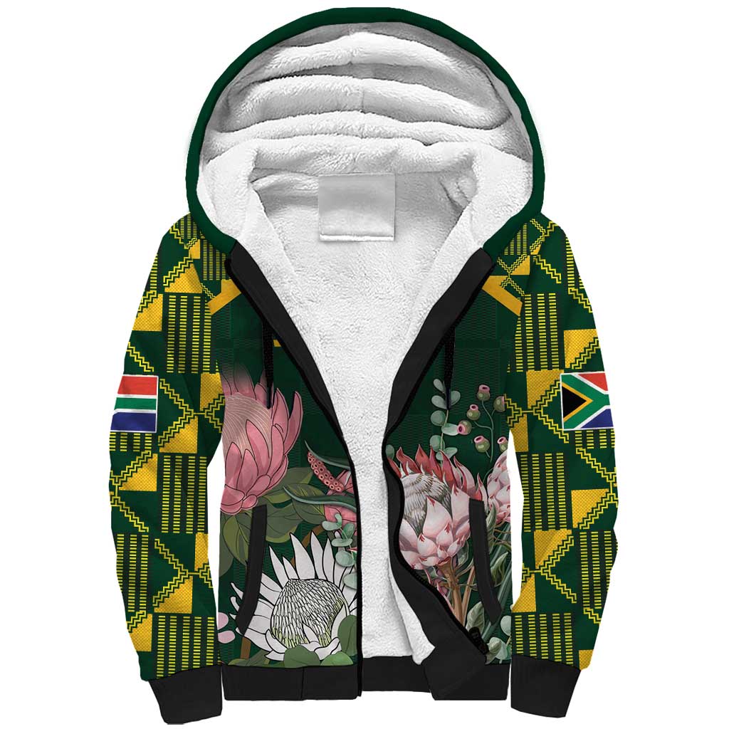 Personalized South Africa King Protea Sherpa Hoodie With Kente Patterns - Wonder Print Shop