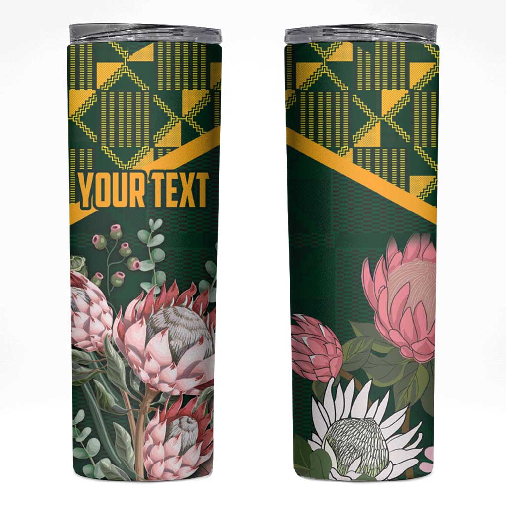 Personalized South Africa King Protea Skinny Tumbler With Kente Patterns