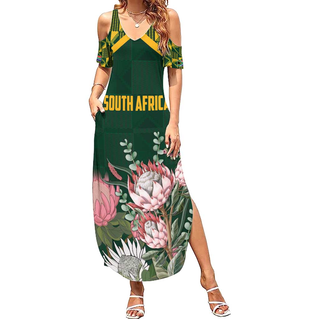 Personalized South Africa King Protea Summer Maxi Dress With Kente Patterns - Wonder Print Shop