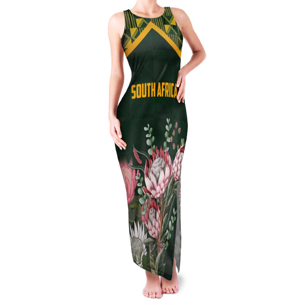 Personalized South Africa King Protea Tank Maxi Dress With Kente Patterns - Wonder Print Shop