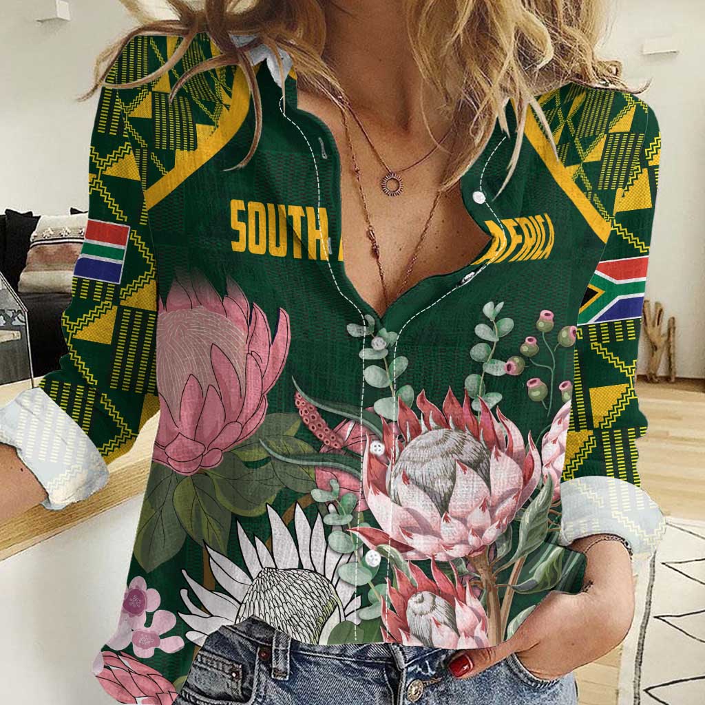 Personalized South Africa King Protea Women Casual Shirt With Kente Patterns