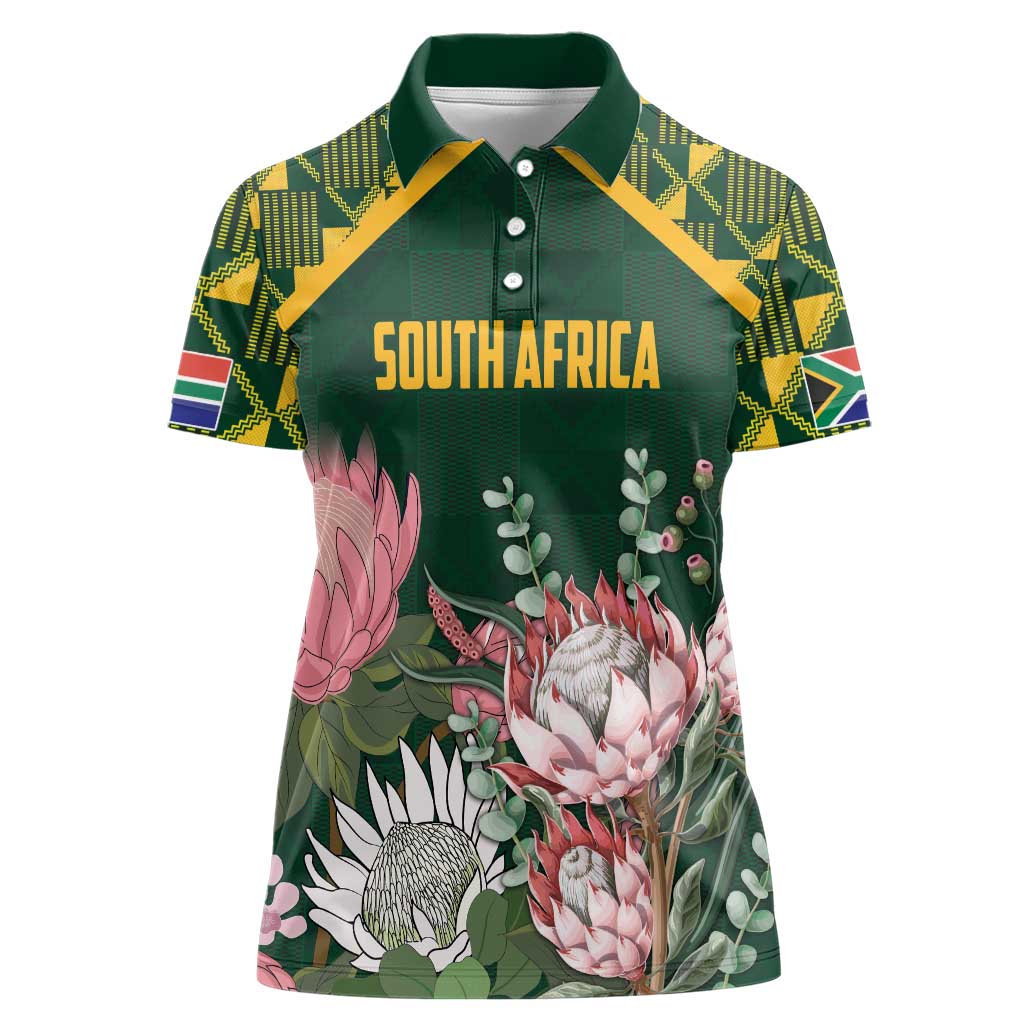 Personalized South Africa King Protea Women Polo Shirt With Kente Patterns - Wonder Print Shop